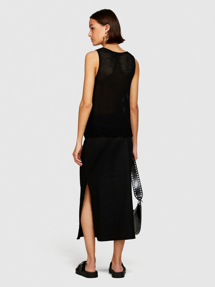 Perforated tank top with fringe - women's tops - Black | Sisley image number 3